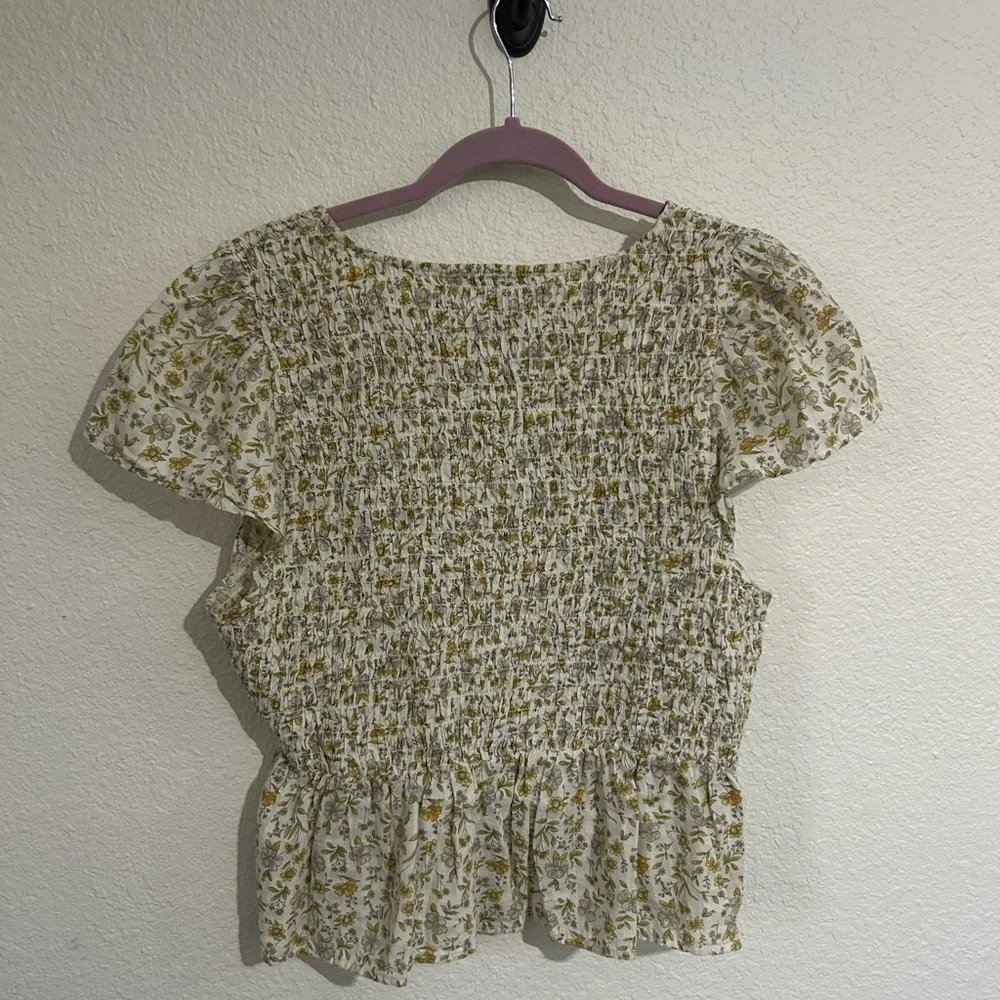 American Eagle Outfitters Floral Smocked Blouse - Cream and Yellow - Picture 4 of 5